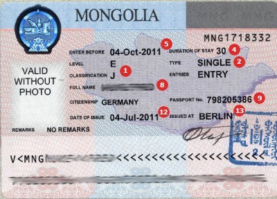 Mongolia Visa Example
